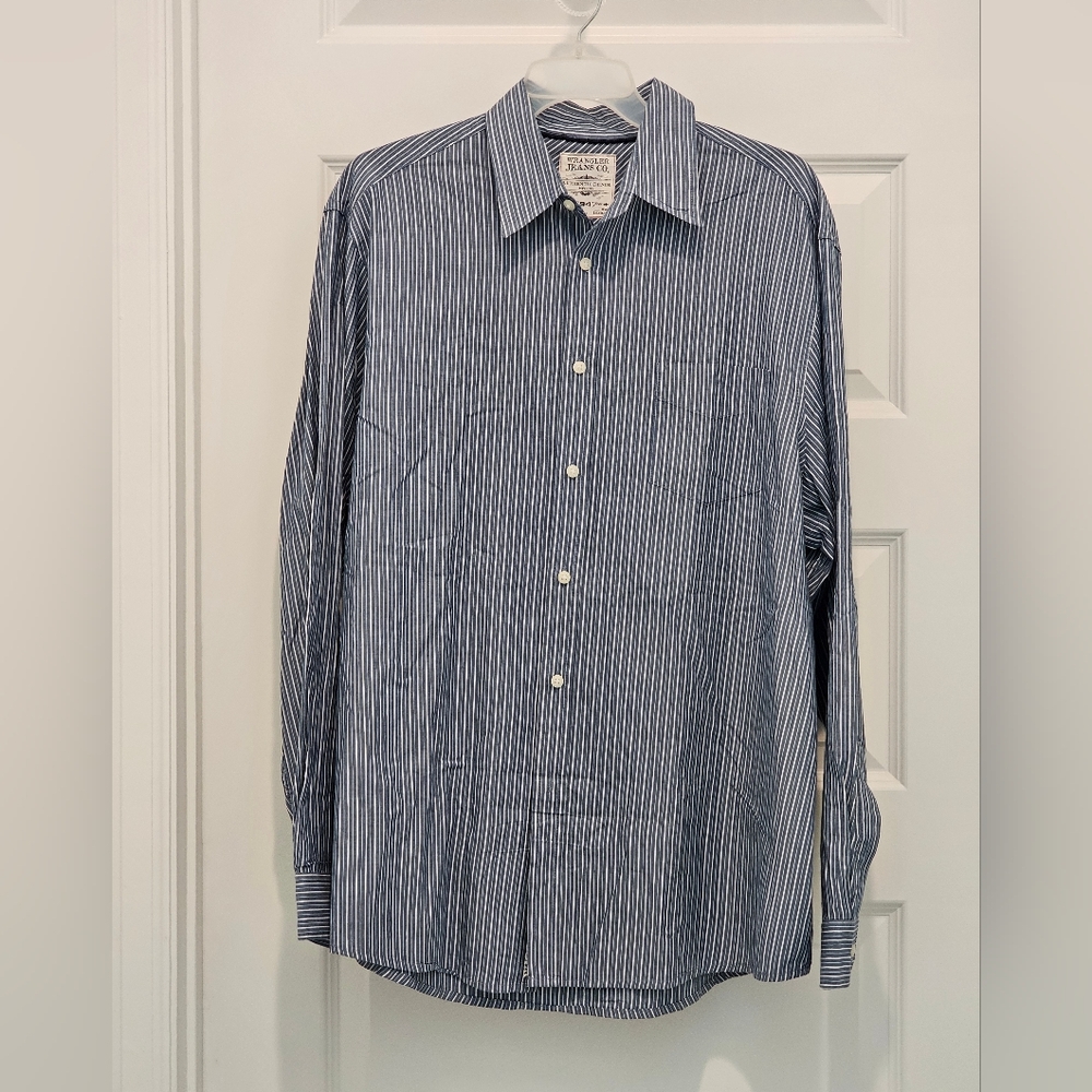 Wrangler Jeans Co. LS Button Up 100% Cotton Striped Shirt, EUC, Size XL